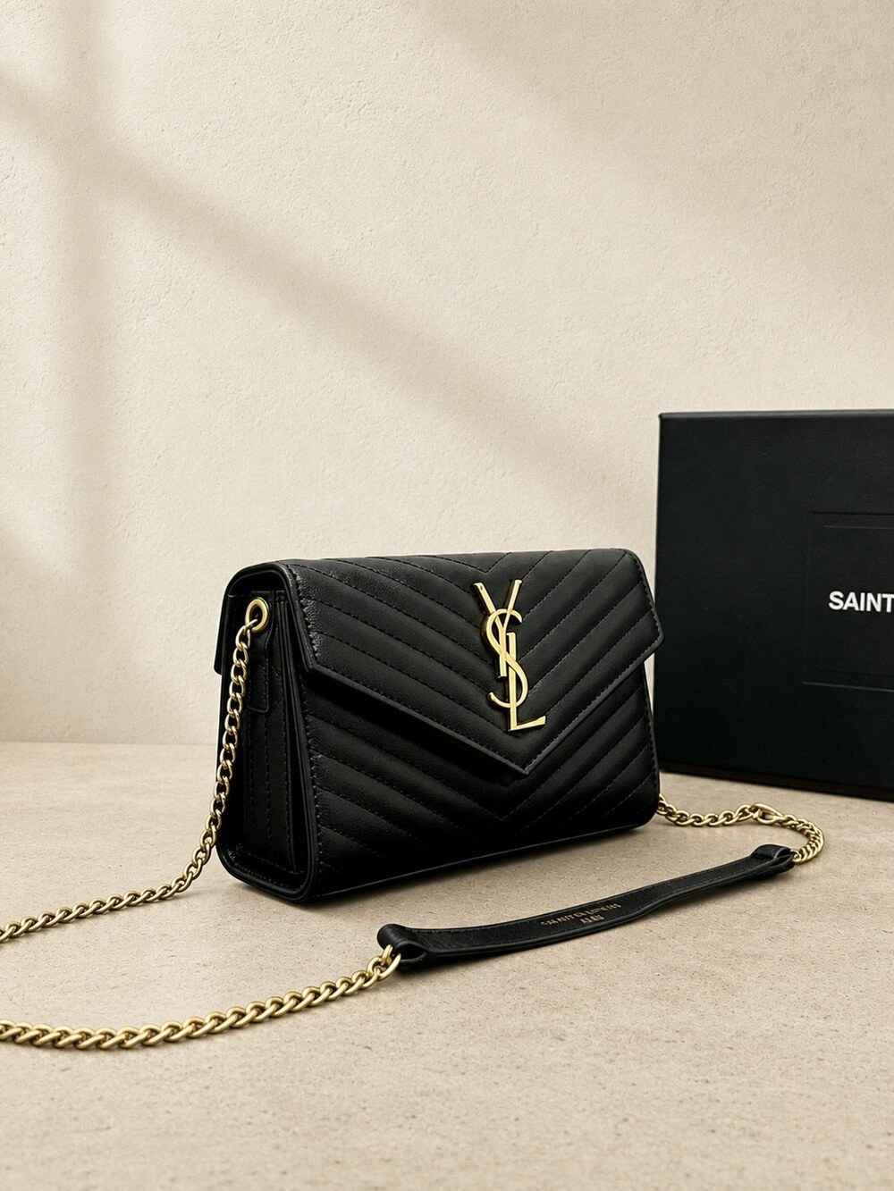 Yves Saint Laurent Black Calfskin Compact Chain Wallet - Picture 3 of 5